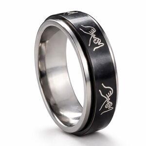 Stainless Steel Spinner Ring Black Pinky Promise Hands Fidget Band
